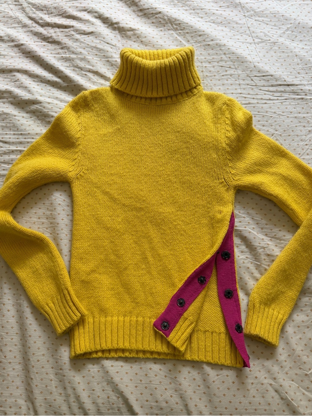 D&G Yellow Turtleneck Sweater with Pink Button Accent